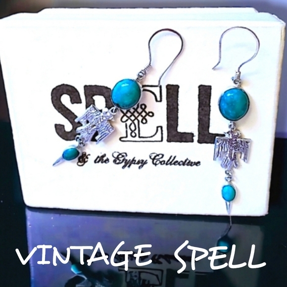 Spell Jewelry - Vintage Spell Designs RARE Bohemian Genuine Turquoise Silvertone Drop Earrings